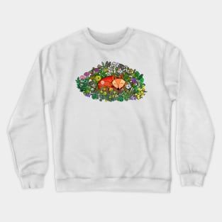 Sleepy Fox In a Wildflower Meadow Crewneck Sweatshirt